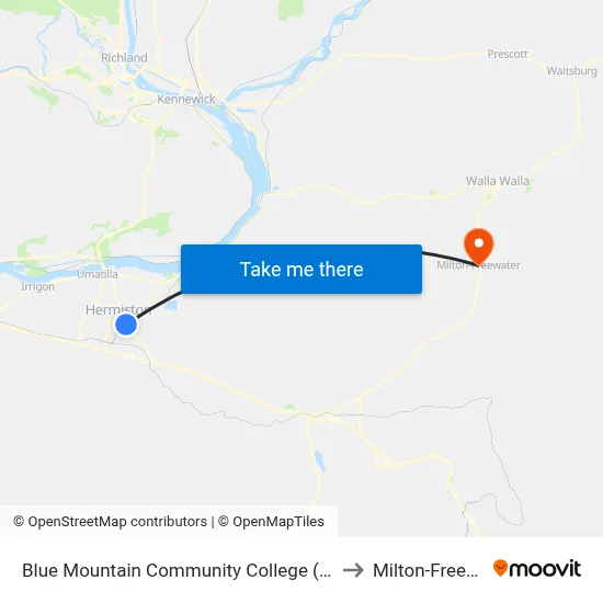 Blue Mountain Community College (Hermiston) to Milton-Freewater map