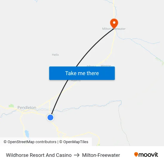 Wildhorse Resort And Casino to Milton-Freewater map