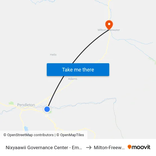 Nixyaawii Governance Center - Employees to Milton-Freewater map