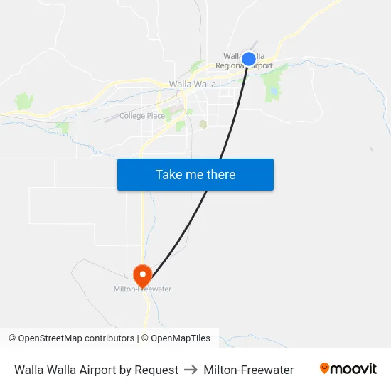 Walla Walla Airport by Request to Milton-Freewater map