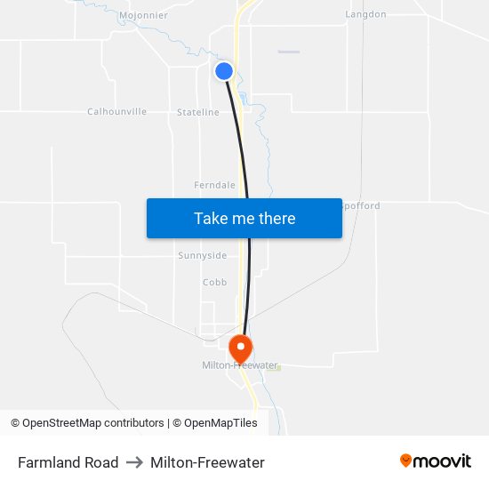 Farmland Road to Milton-Freewater map