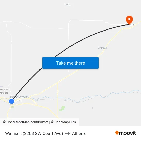 Walmart (2203 SW Court Ave) to Athena map
