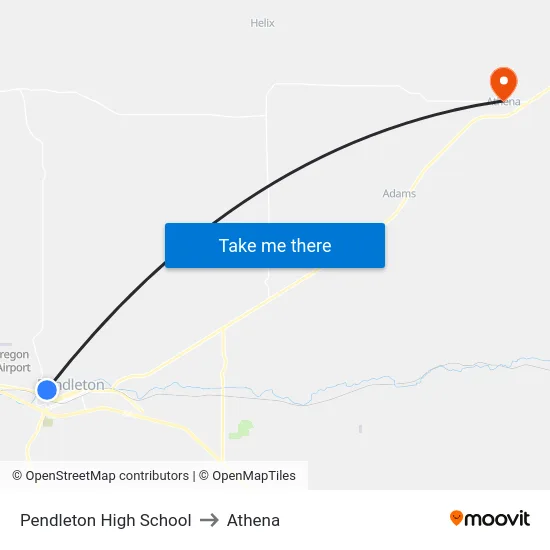 Pendleton High School to Athena map