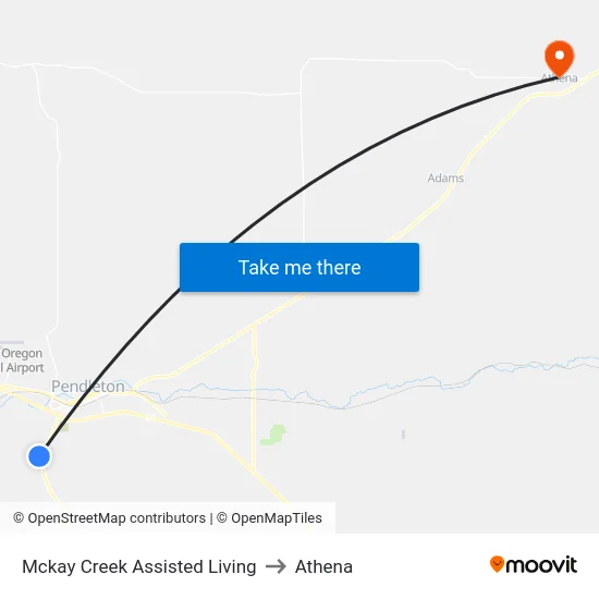 Mckay Creek Assisted Living to Athena map