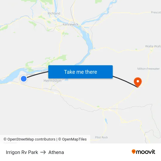 Irrigon Rv Park to Athena map