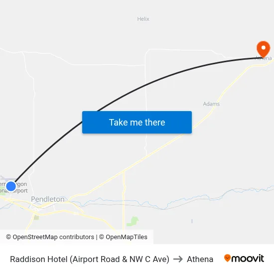 Raddison Hotel (Airport Road & NW C Ave) to Athena map