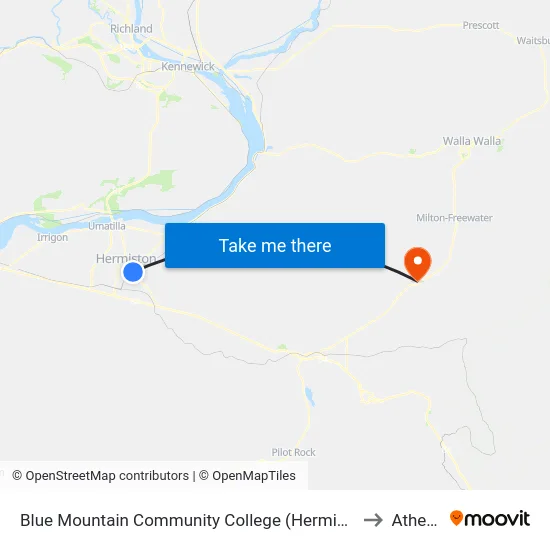 Blue Mountain Community College (Hermiston) to Athena map