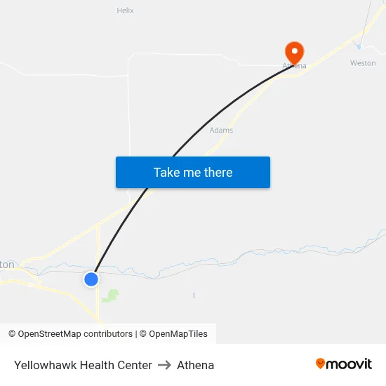 Yellowhawk Health Center to Athena map