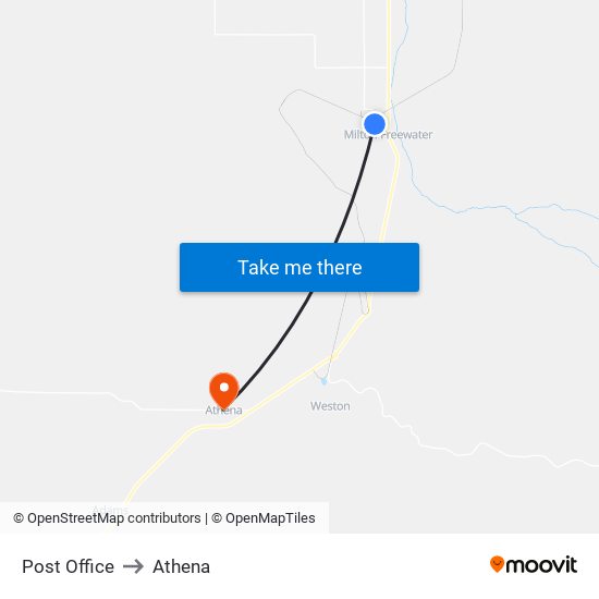 Post Office to Athena map