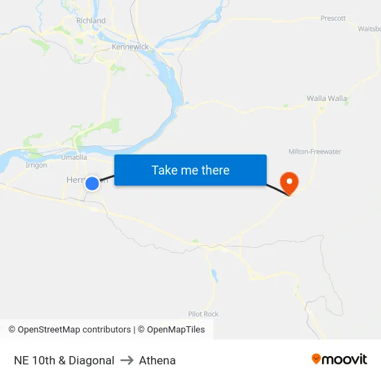 NE 10th & Diagonal to Athena map