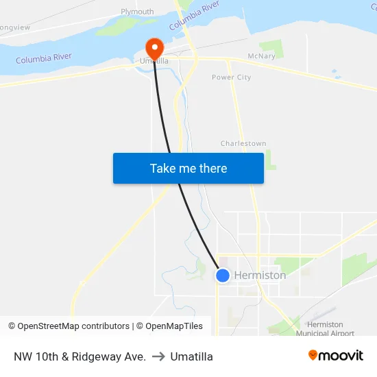 NW 10th & Ridgeway Ave. to Umatilla map