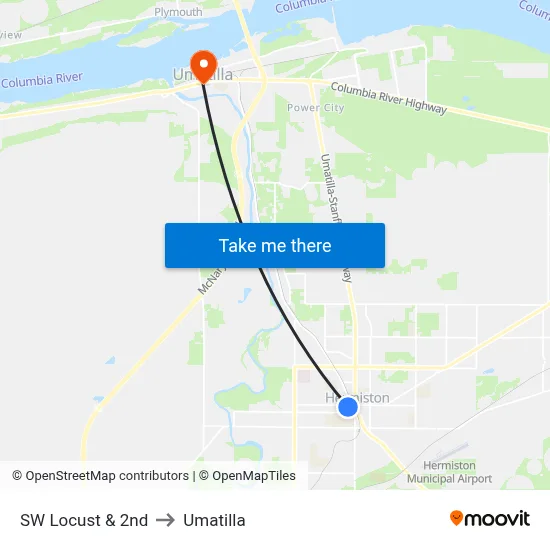 SW Locust & 2nd to Umatilla map