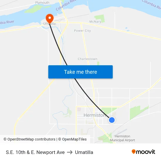 S.E. 10th & E. Newport Ave to Umatilla map