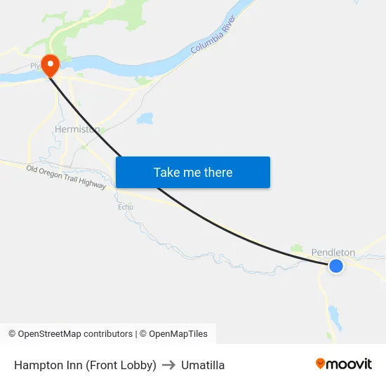 Hampton Inn (Front Lobby) to Umatilla map