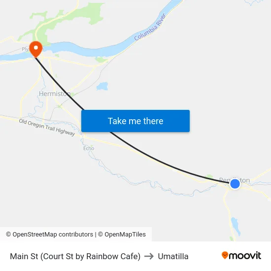 Main St (Court St by Rainbow Cafe) to Umatilla map