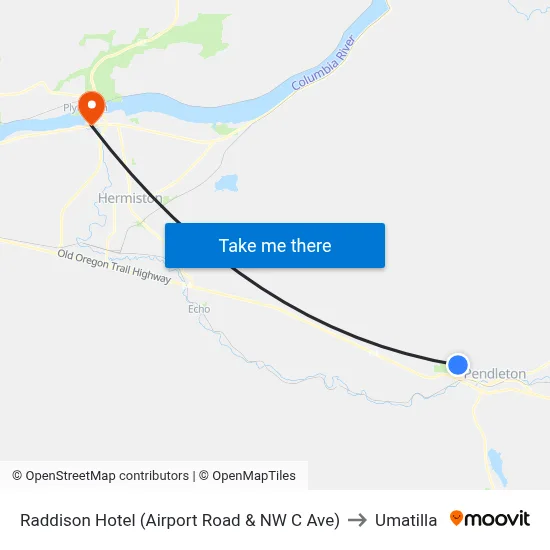 Raddison Hotel (Airport Road & NW C Ave) to Umatilla map