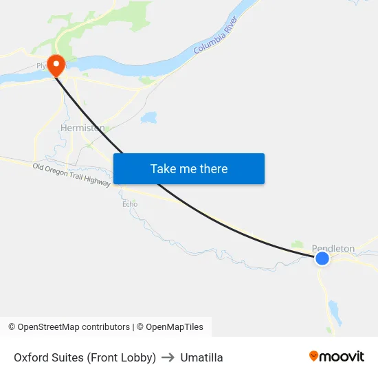 Oxford Suites (Front Lobby) to Umatilla map