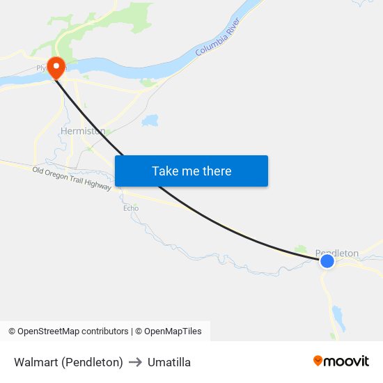 Walmart (Pendleton) to Umatilla map