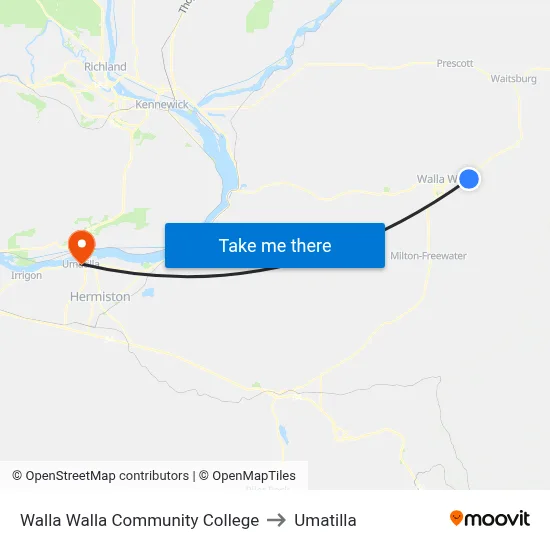Walla Walla Community College to Umatilla map