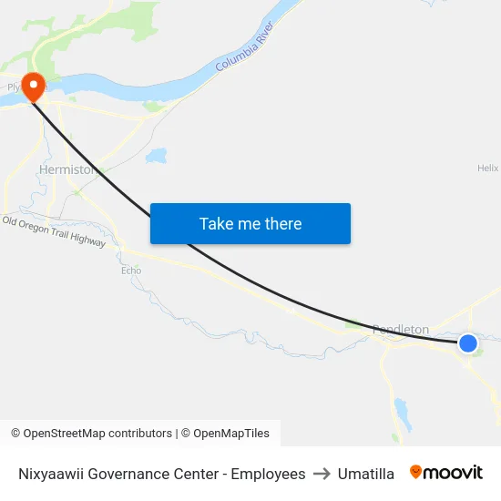 Nixyaawii Governance Center - Employees to Umatilla map