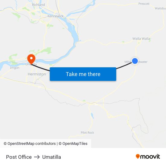 Post Office to Umatilla map