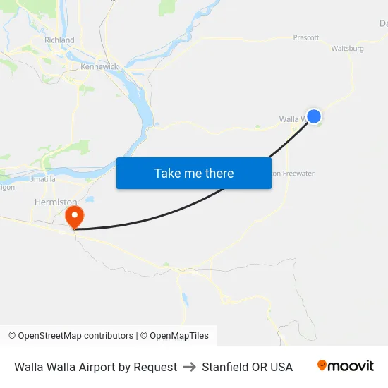 Walla Walla Airport by Request to Stanfield OR USA map