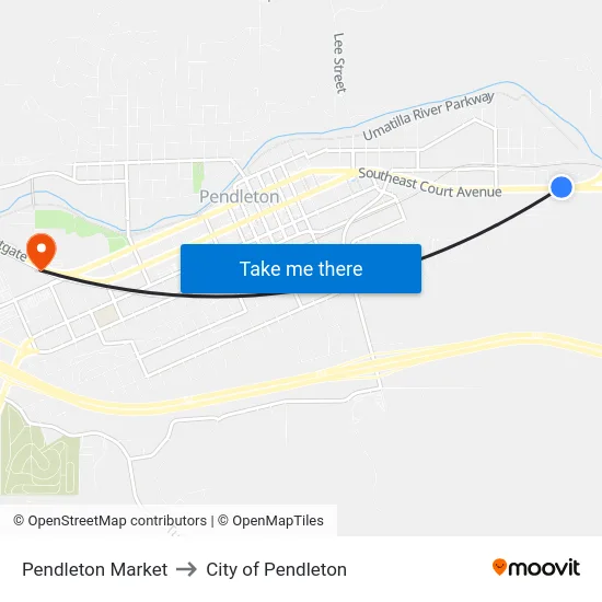 Pendleton Market to City of Pendleton map