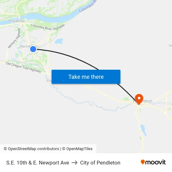 S.E. 10th & E. Newport Ave to City of Pendleton map