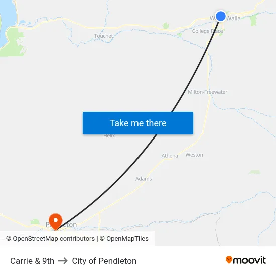 Carrie & 9th to City of Pendleton map