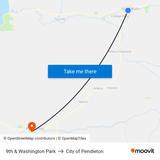 9th & Washington Park to City of Pendleton map