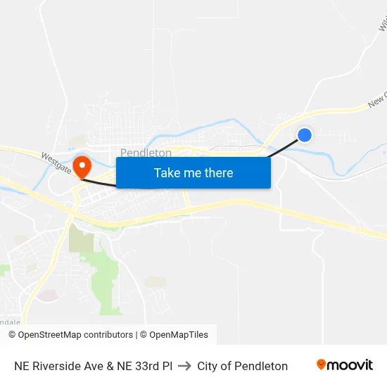 NE Riverside Ave & NE 33rd Pl to City of Pendleton map
