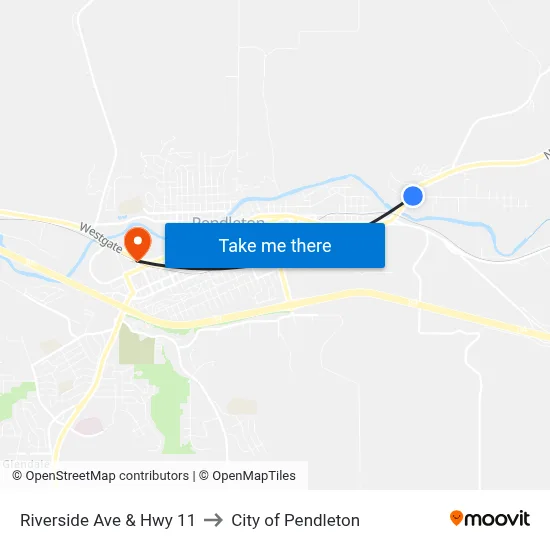 Riverside Ave & Hwy 11 to City of Pendleton map