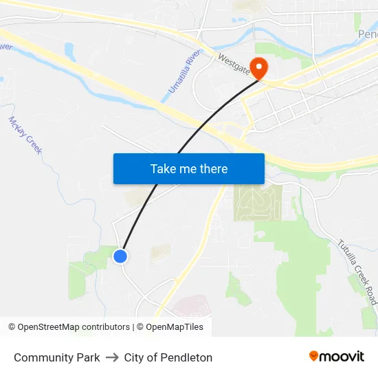 Community Park to City of Pendleton map