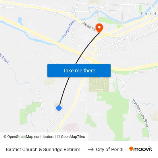 Baptist Church & Sunridge Retirement Home to City of Pendleton map