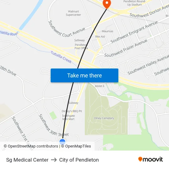 Sg Medical Center to City of Pendleton map