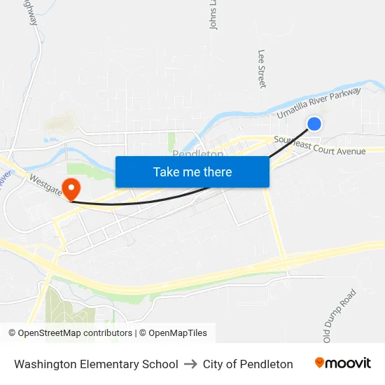 Washington Elementary School to City of Pendleton map