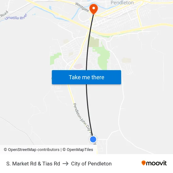 S. Market Rd & Tias Rd to City of Pendleton map
