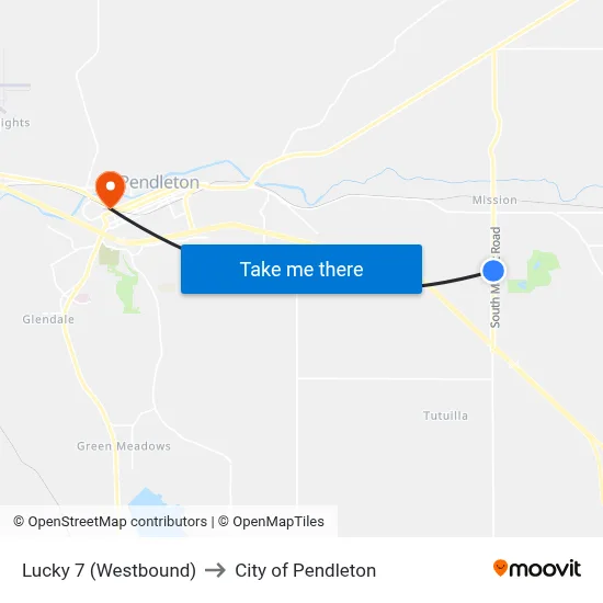 Lucky 7 (Westbound) to City of Pendleton map