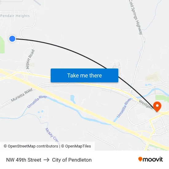 NW 49th Street to City of Pendleton map