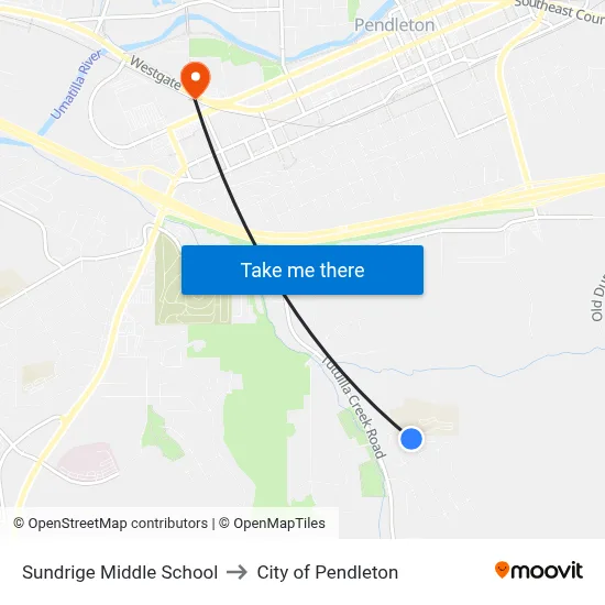 Sundrige Middle School to City of Pendleton map