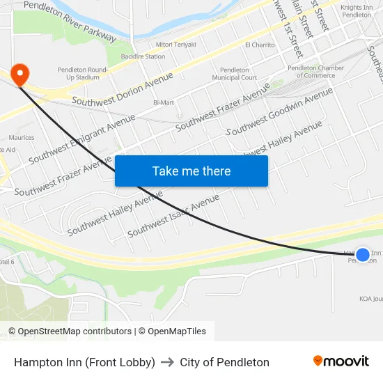Hampton Inn (Front Lobby) to City of Pendleton map