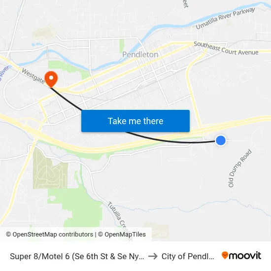 Super 8/Motel 6 (Se 6th St & Se Nye Ave) to City of Pendleton map
