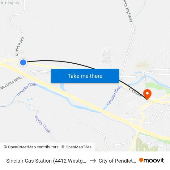 Sinclair Gas Station (4412 Westgate) to City of Pendleton map