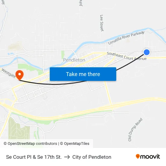 Se Court Pl & Se 17th St. to City of Pendleton map