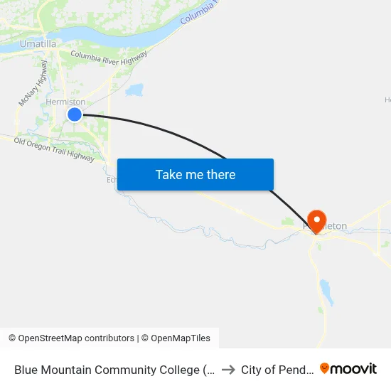 Blue Mountain Community College (Hermiston) to City of Pendleton map