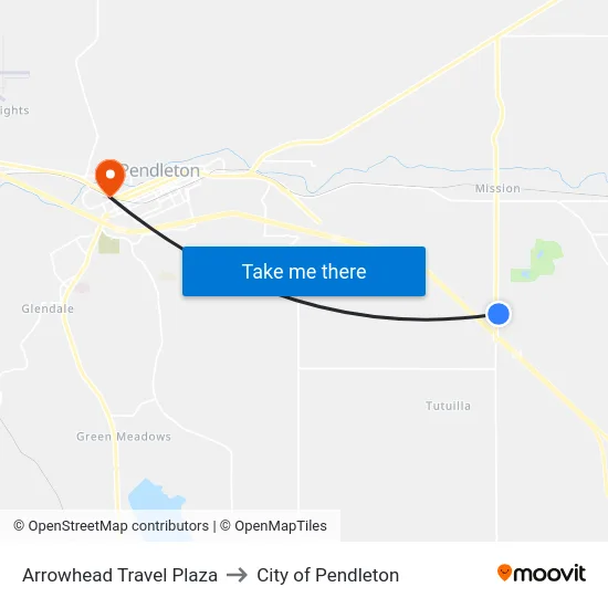 Arrowhead Travel Plaza to City of Pendleton map