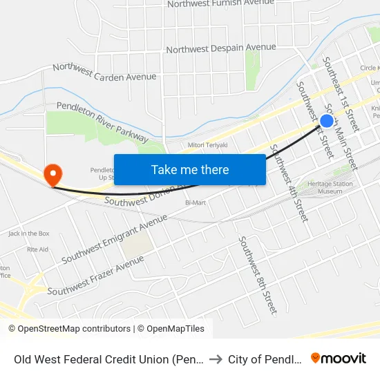 Old West Federal Credit Union (Pendleton) to City of Pendleton map