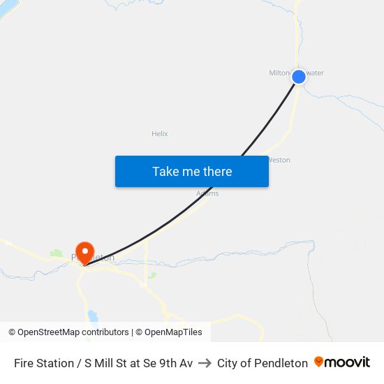 Fire Station /  S Mill St at  Se 9th Av to City of Pendleton map