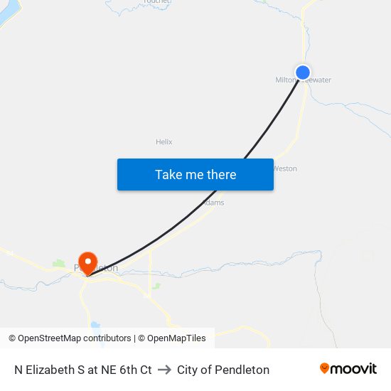 N Elizabeth S at NE 6th Ct to City of Pendleton map