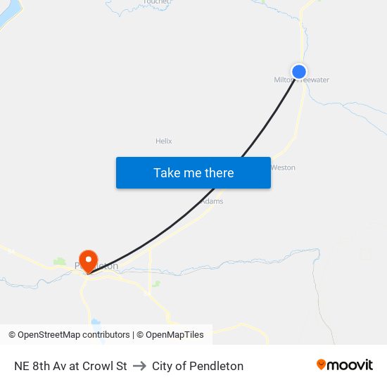 NE 8th Av at Crowl St to City of Pendleton map